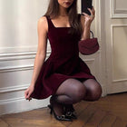 Velvet Spaghetti-Strap Evening Dress