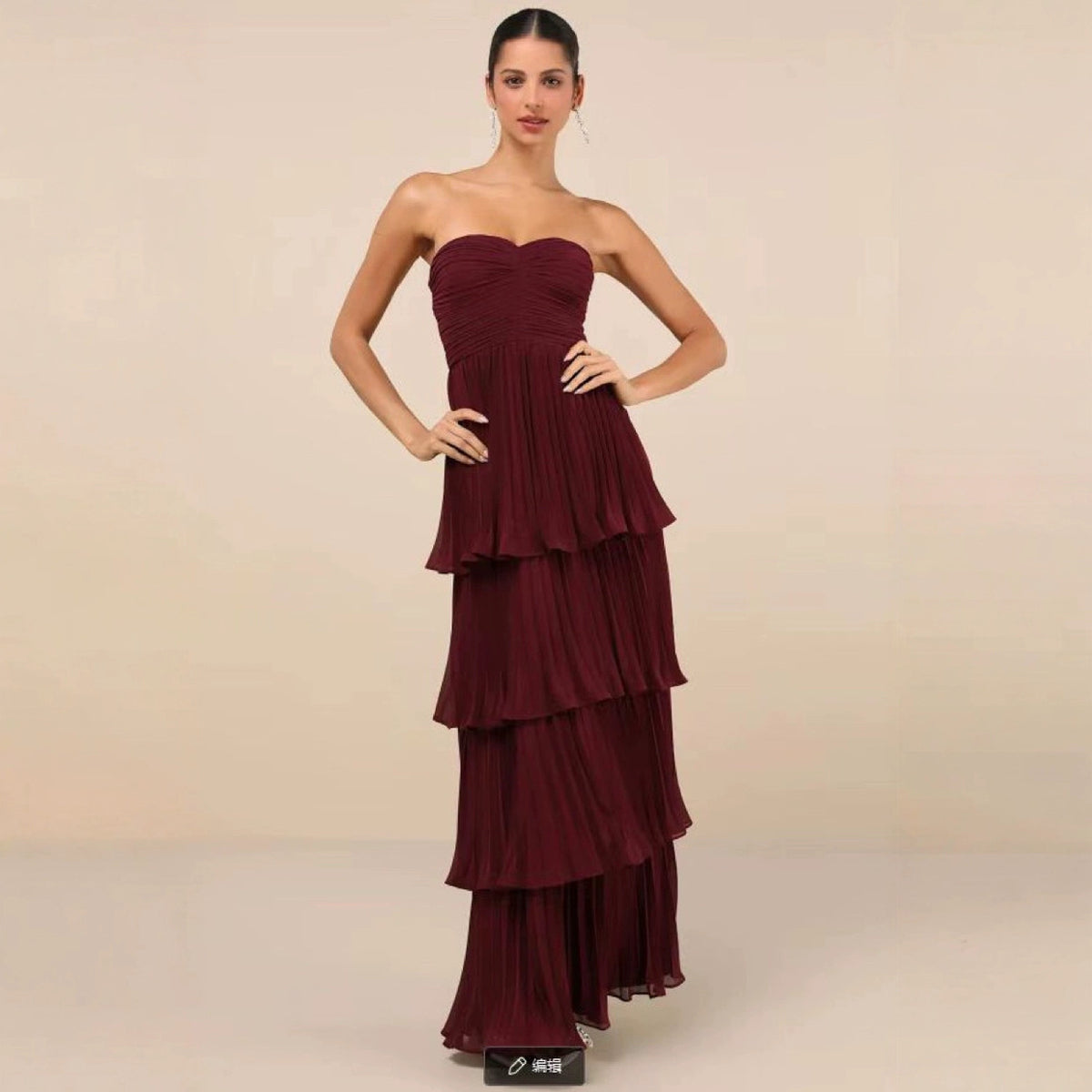 Strapless Ruched Tiered Maxi Dress