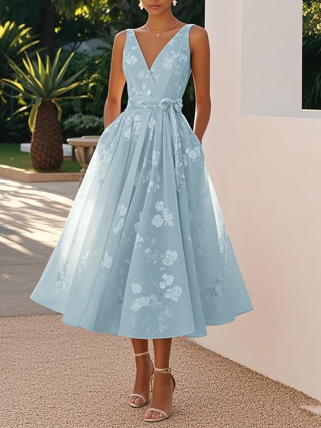 Women's V-Neck Floral Print Evening Maxi Dress