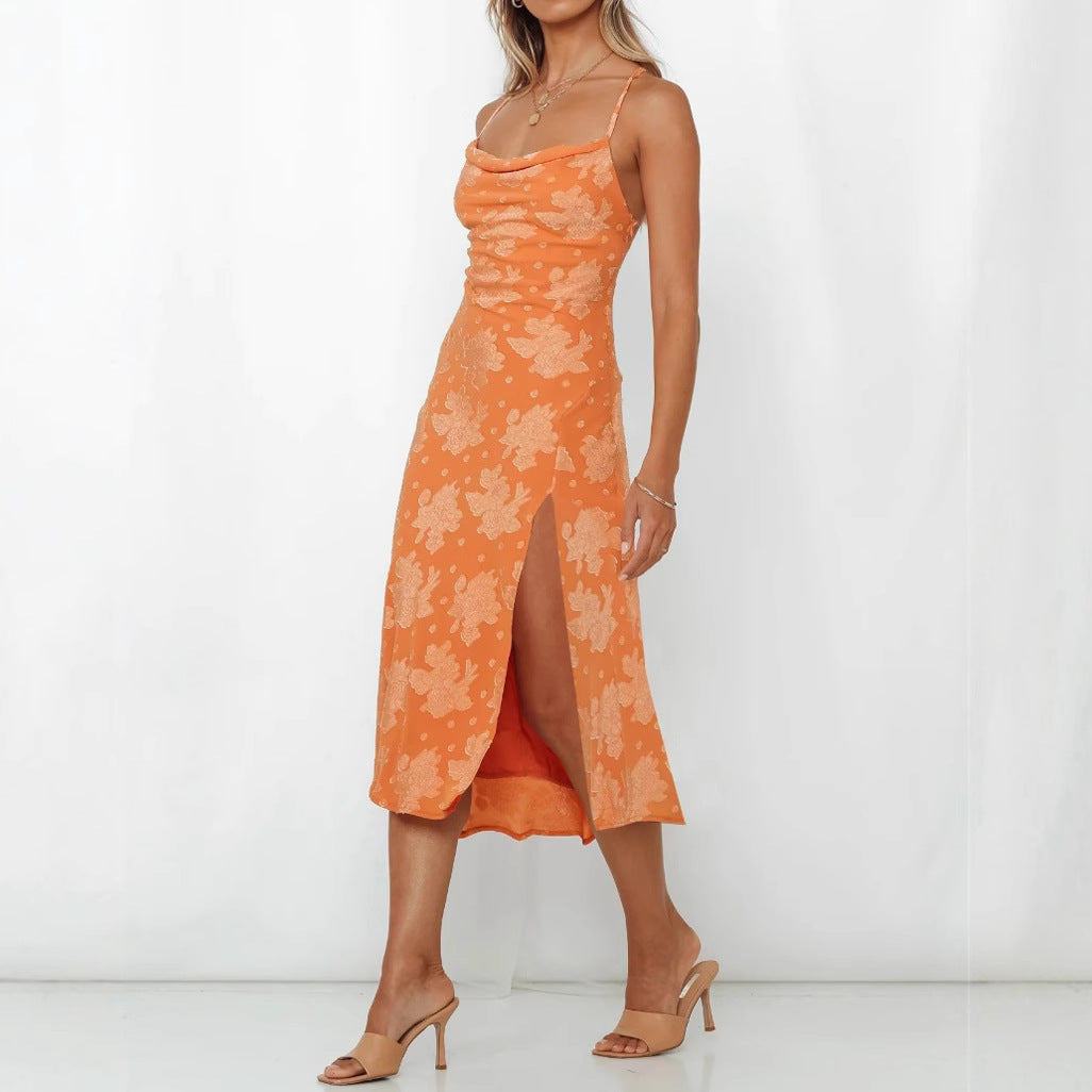 Women's Green Cowl-Neck Open-Back Maxi Dress with Slit