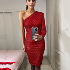 Women's One-Shoulder Sequin Evening Dress