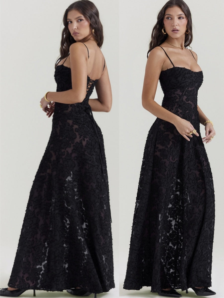 Women's Strapless Lace-Up Floral Maxi Evening Gown