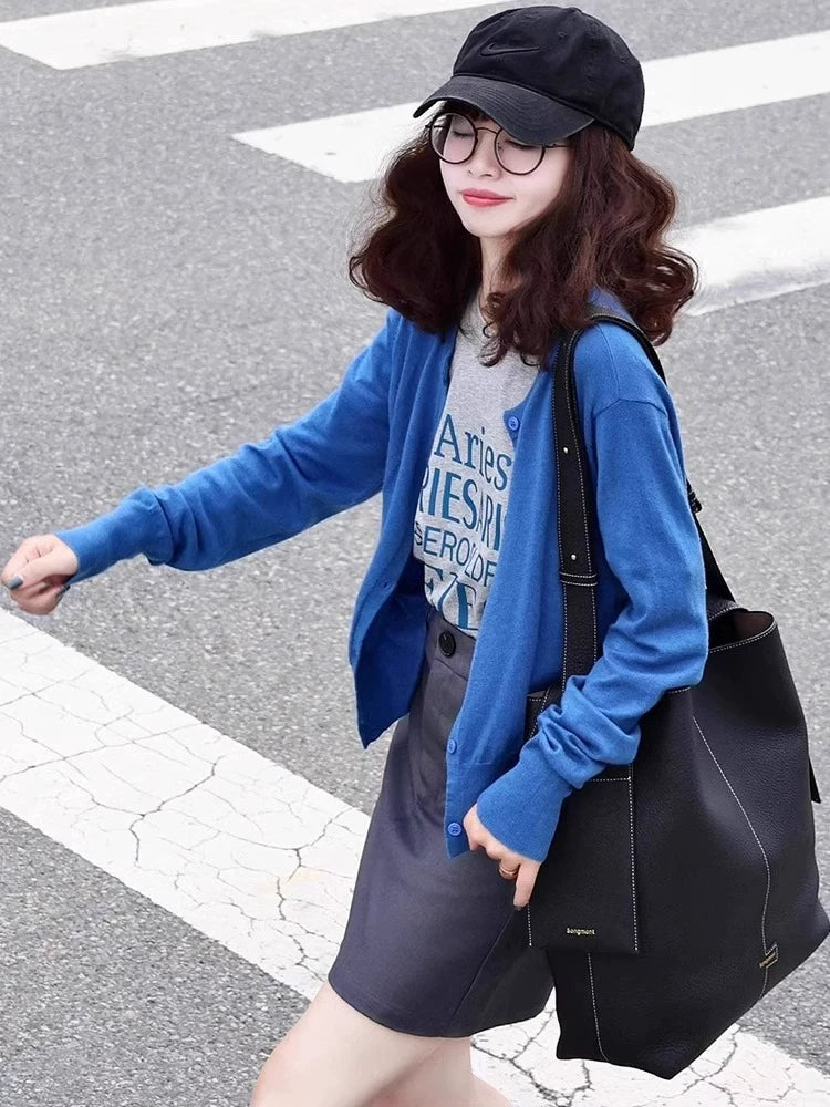 韩系红色圆领针织开衫女春秋2026新款高级感洋气毛衣外套气质上衣