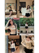 Fbblimit【夏日告白】莱赛尔天丝撞色木耳边针织开衫提花针织伞裙
