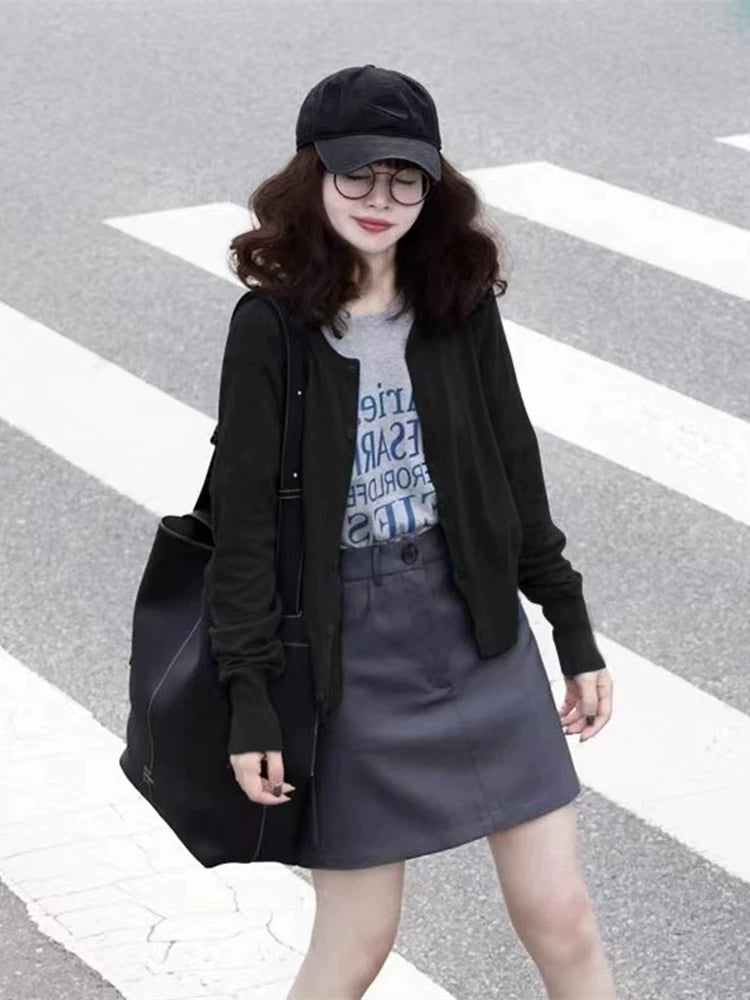 韩系红色圆领针织开衫女春秋2026新款高级感洋气毛衣外套气质上衣