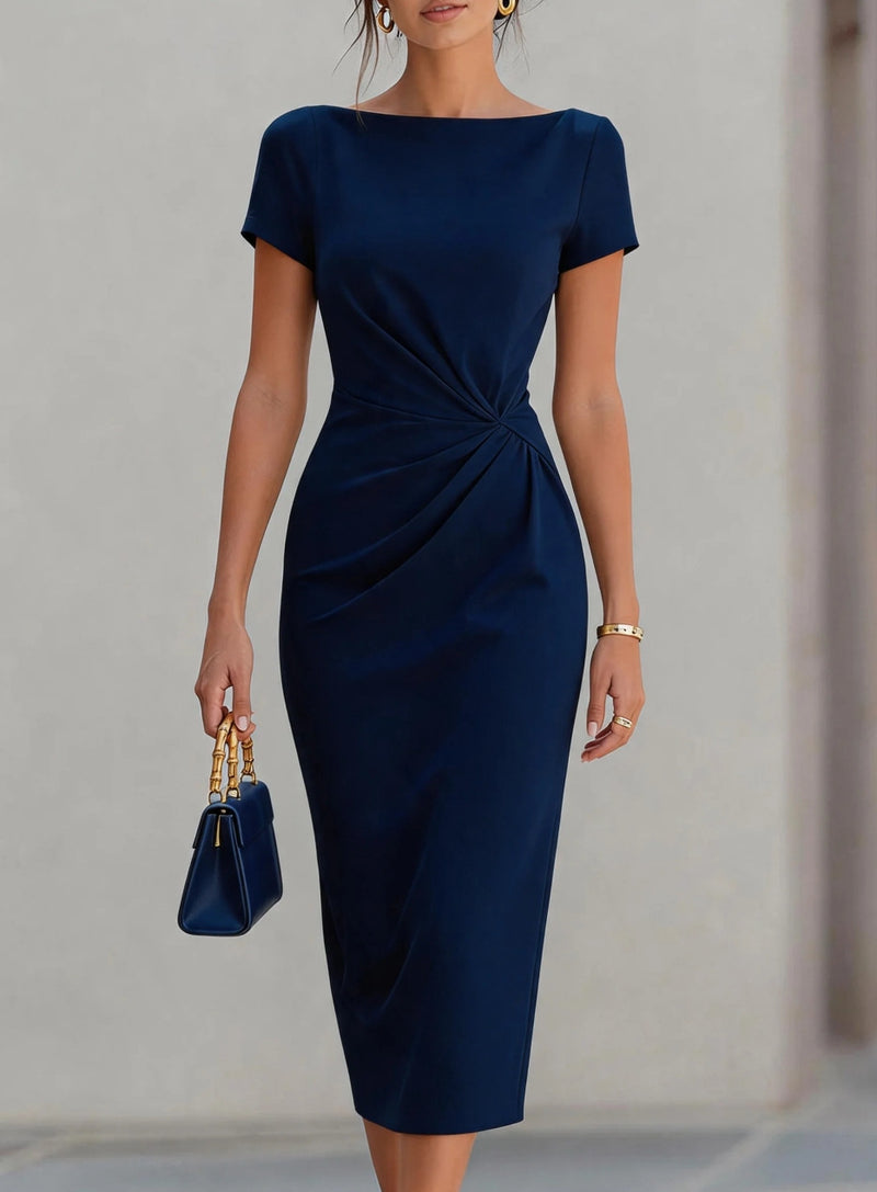 Women's Ruched Evening Dress - Navy