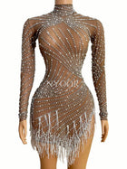 Women's Mesh Fringe Mini Cocktail Dress