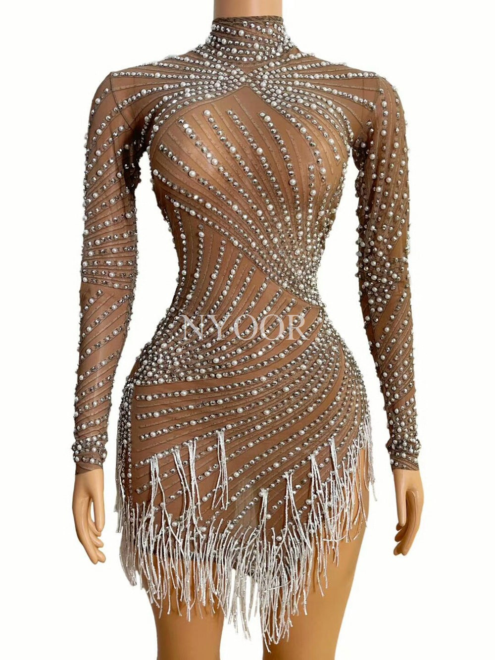 Women's Mesh Fringe Mini Cocktail Dress