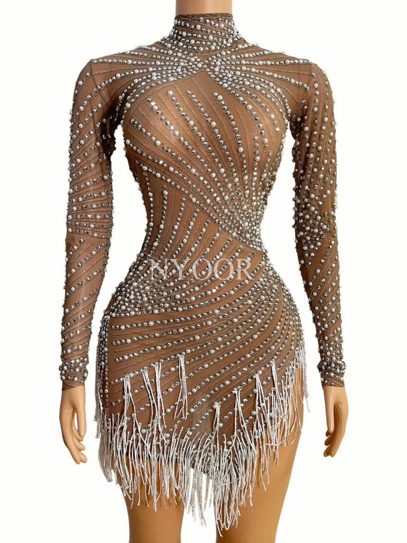 Women's Mesh Fringe Mini Cocktail Dress