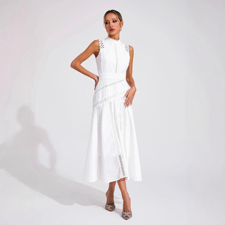 Sleeveless Lace Maxi Evening Dress