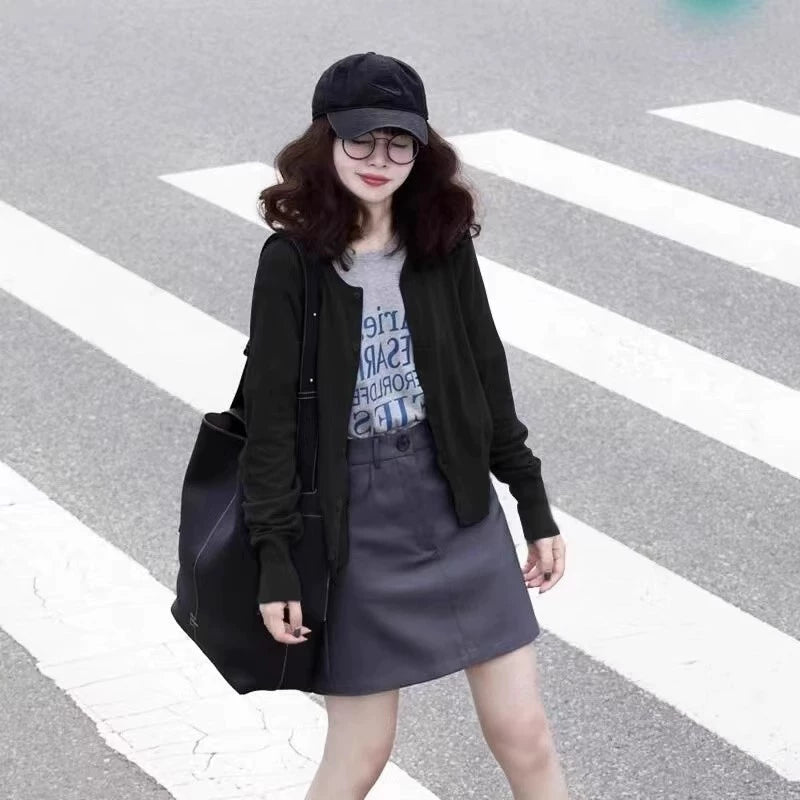 韩系红色圆领针织开衫女春秋2026新款高级感洋气毛衣外套气质上衣
