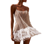 Women's Spaghetti-Strap Sequin Feather-Trim Mini Cocktail Dress with Open Back