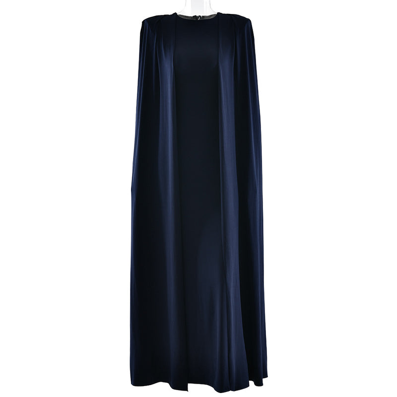 Women's Round-Neck Ruched Maxi Evening Dress - Navy