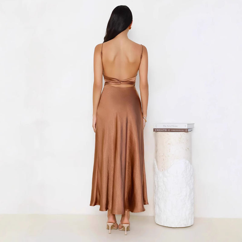 Women's Spaghetti-Strap Mermaid Maxi Evening Dress with Open Back