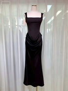 Women's Satin Cowl-Neck Ruched Maxi Evening Dress - Coffee