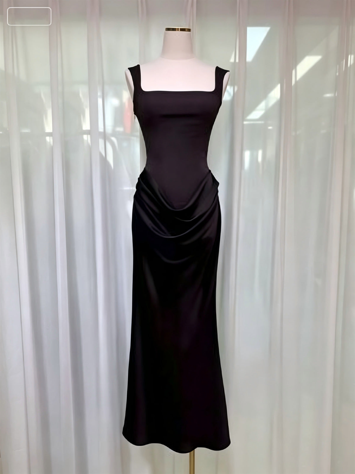 Women's Satin Cowl-Neck Ruched Maxi Evening Dress - Coffee