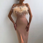 Women's Spaghetti-Strap Feather-Trim Evening Dress