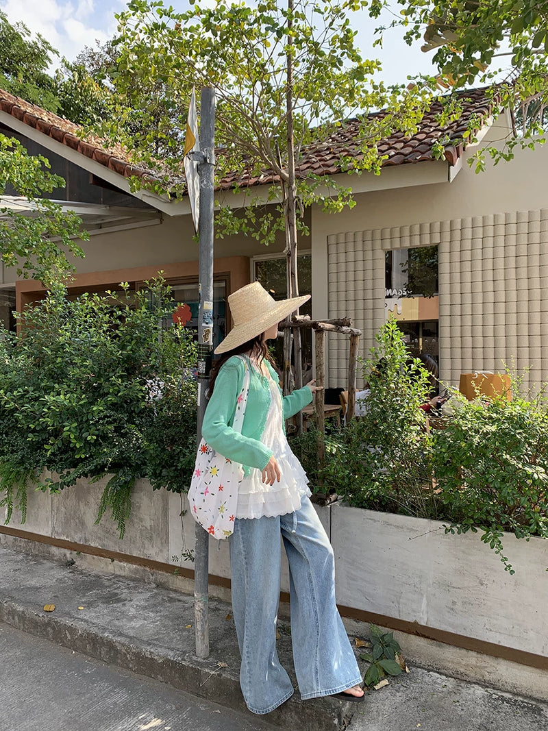 馨帮帮  手工钩花边针织开衫女温柔风软糯多巴胺百搭外搭毛衣外套