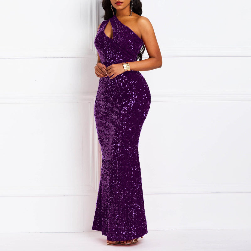 Women's One-Shoulder Sequin Mermaid Evening Gown