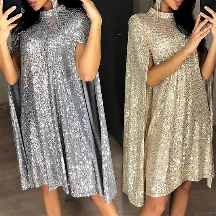 Women's Long-Sleeve Sequin Evening Dress with Slit