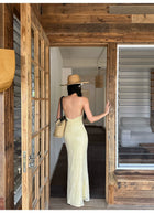 Butter Yellow Keyhole Lace Slip Maxi Dress - detail or back view