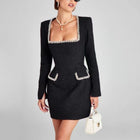 Women's Square-Neck Long-Sleeve Evening Dress