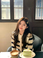温柔风条纹毛衣开衫女秋冬2026新款松弛感慵懒软糯针织衫短款外套