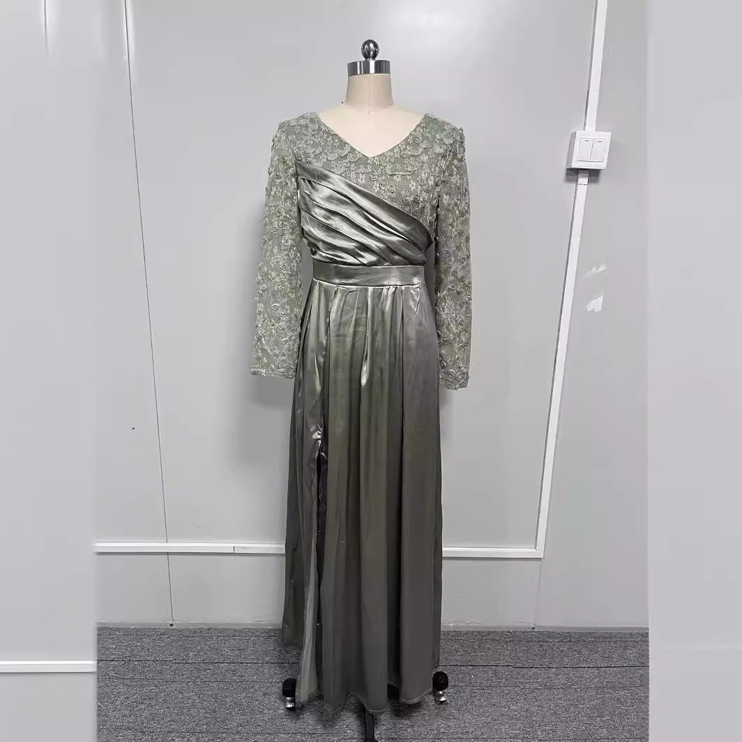 Women's Lace Ruffle Maxi Evening Dress