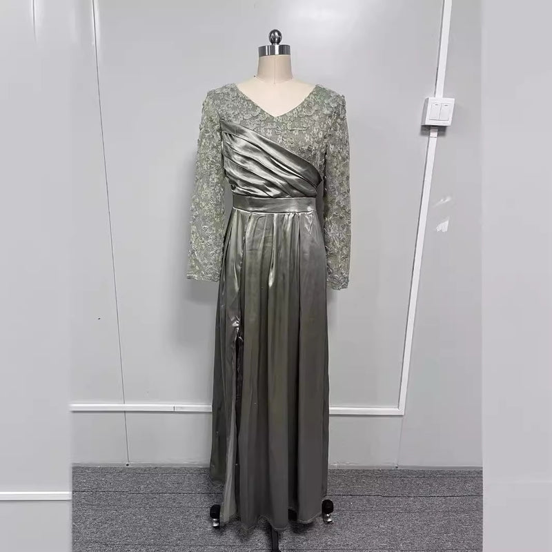 Women's Lace Ruffle Maxi Evening Dress
