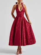 Women's Halter Jacquard Evening Dress with Open Back