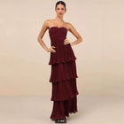 Strapless Ruched Tiered Maxi Dress - Red