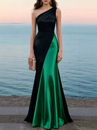 Women's One-Shoulder Satin Mermaid Maxi Evening Dress - Green