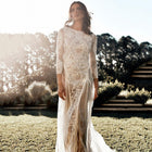 Women's Round-Neck Long-Sleeve Lace Wedding Dress with Open Back