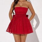 Women's Strapless Mesh Evening Dress with Open Back