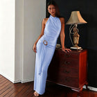 Halter-Neck Backless Maxi Evening Dress - Lilac