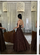 Floral Lace Corset A Line Maxi Dress - detail or back view