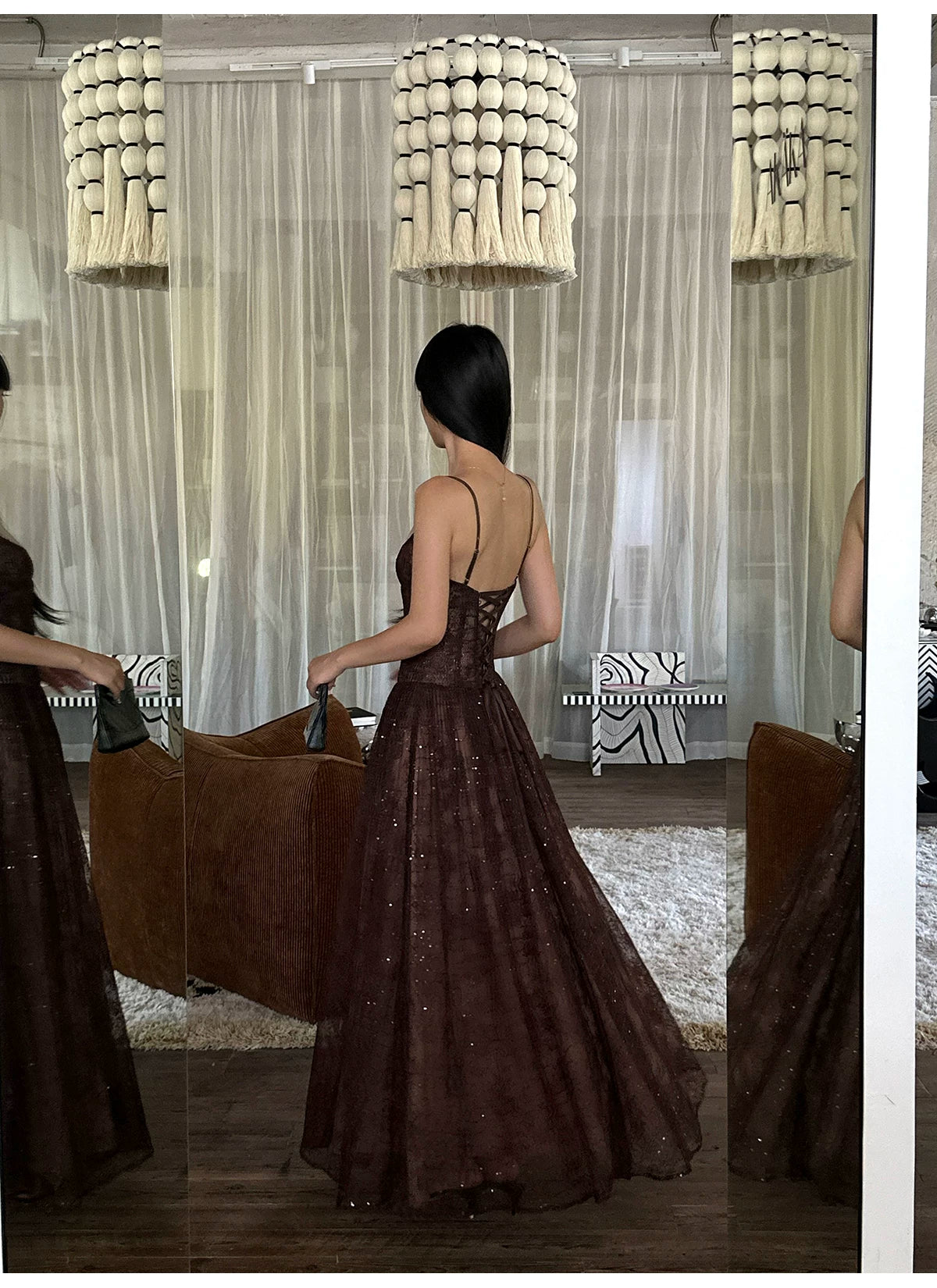 Floral Lace Corset A Line Maxi Dress - detail or back view