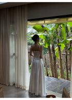 Satin Corset Drop Waist A Line Maxi Dress - detail or back view