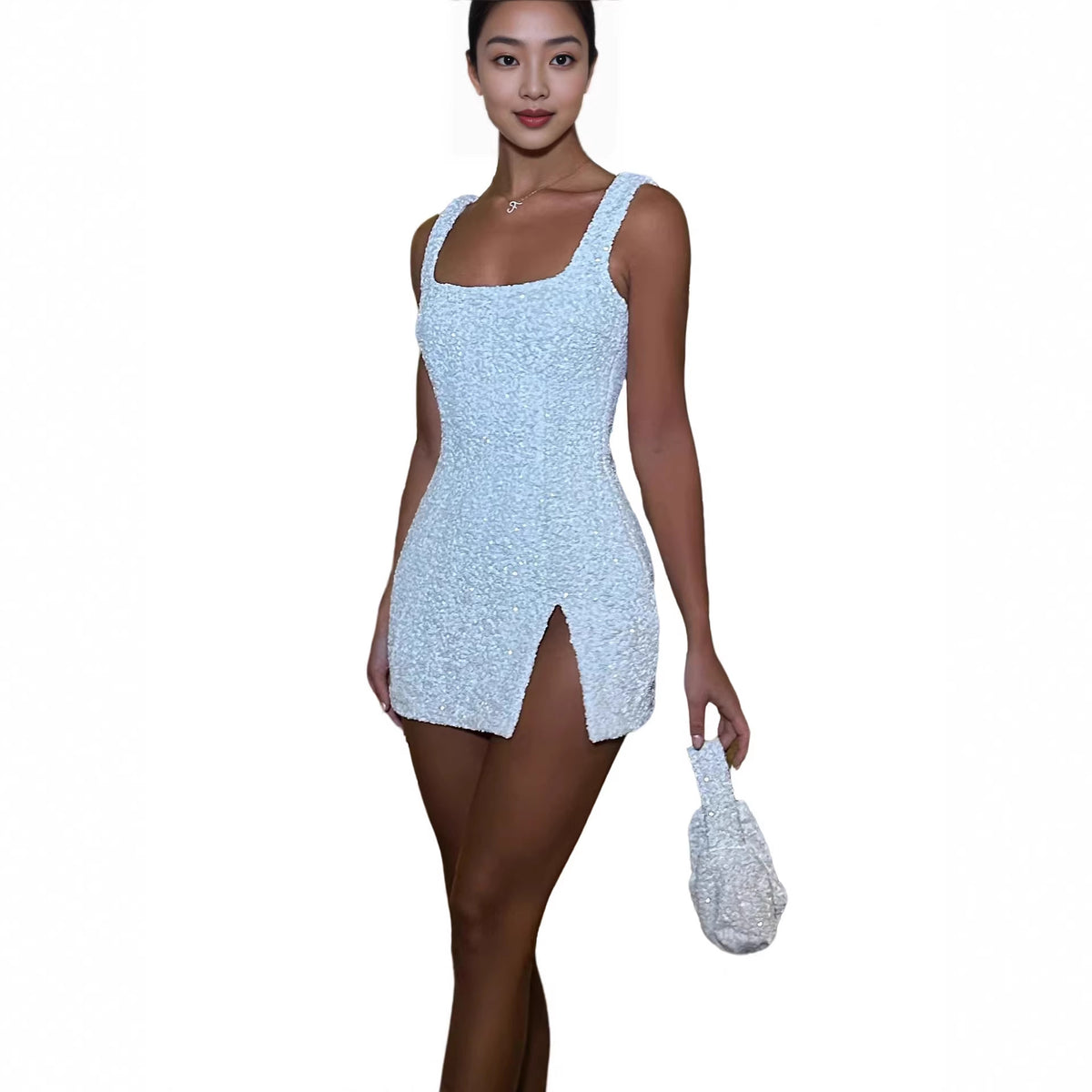 Women's Square-Neck Backless Sequin Mini Dress