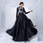 Women's Round-Neck Long-Sleeve Sequin Mermaid Maxi Evening Dress