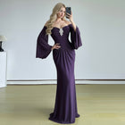 Women's Strapless Bell-Sleeve Bodycon Maxi Evening Dress