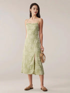 Women's Green Cowl-Neck Open-Back Maxi Dress with Slit