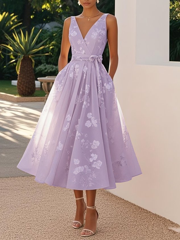 Women's V-Neck Floral Print Evening Maxi Dress