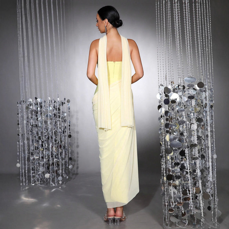 Crystal-Embellished Strapless Evening Gown