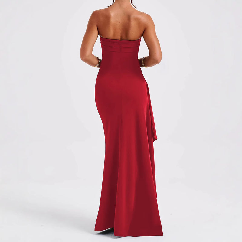 Women's Strapless Maxi Evening Dress with Open Back