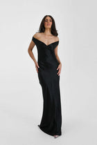 Women's Satin Mermaid Maxi Evening Dress - Black