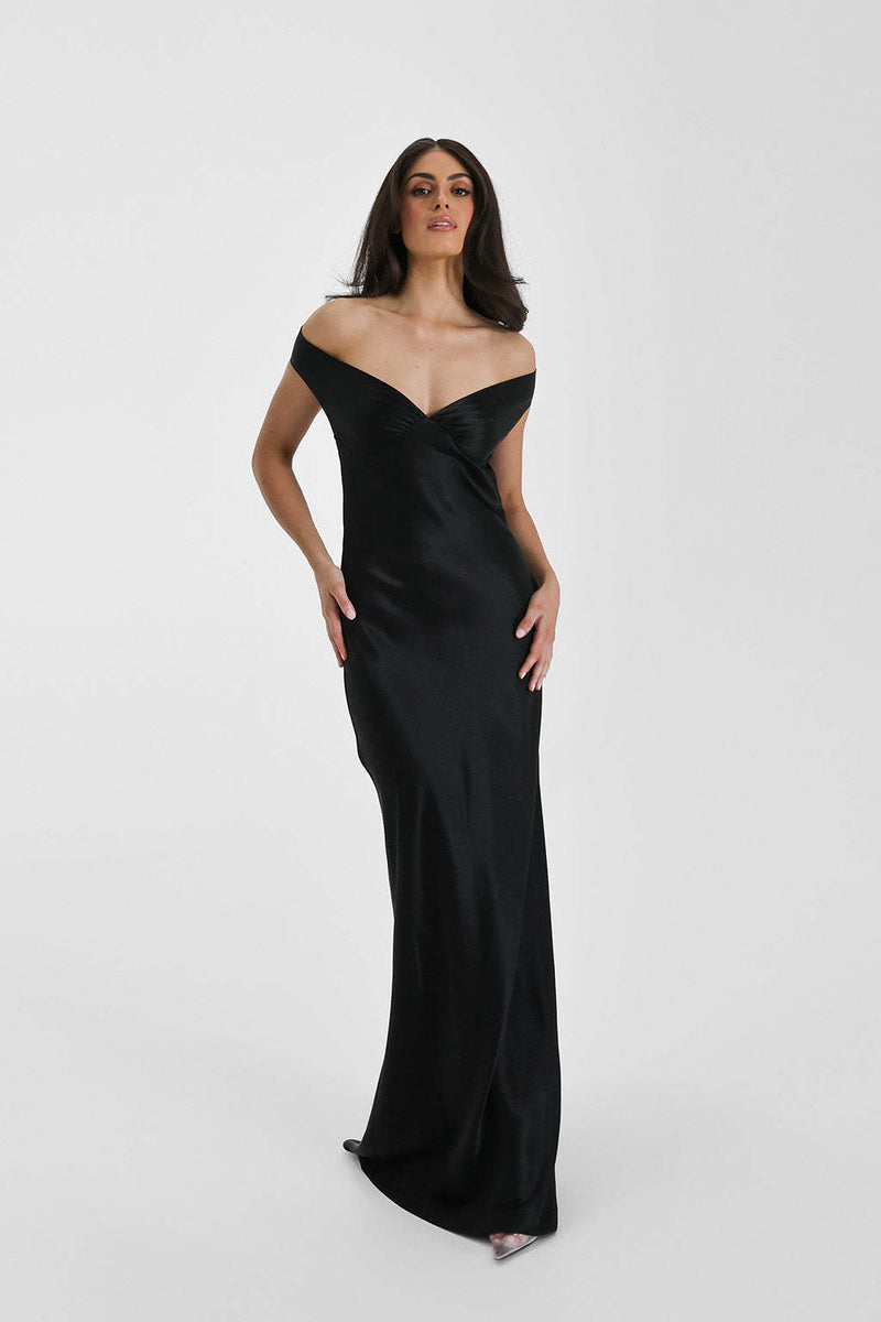 Women's Satin Mermaid Maxi Evening Dress - Black