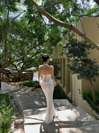White Ruched Halter Corset Maxi Dress - detail or back view
