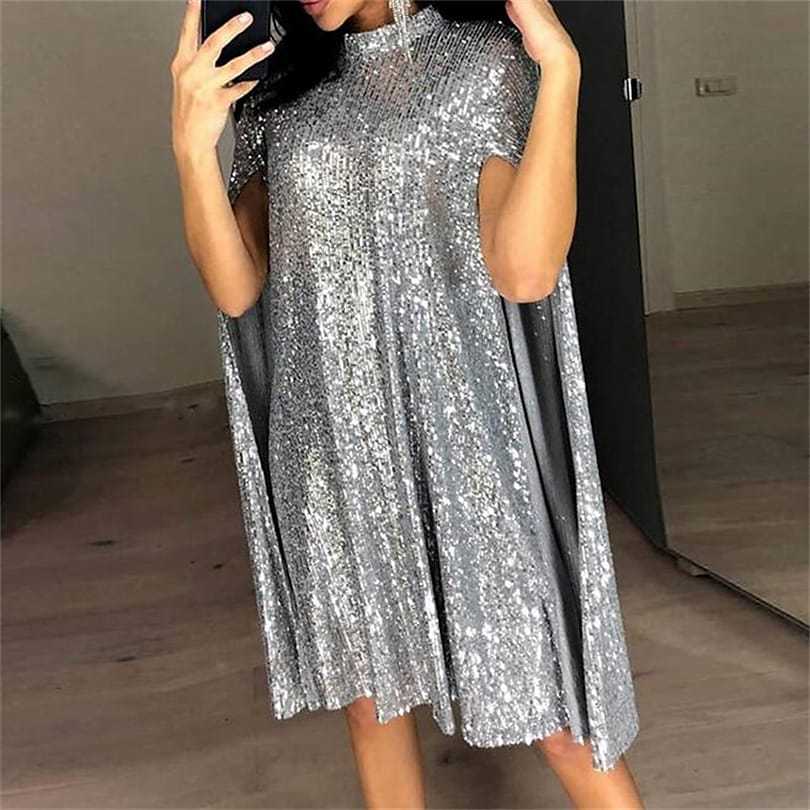 Women's Long-Sleeve Sequin Evening Dress with Slit