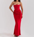 Women's Strapless Evening Dress with Open Back - Red